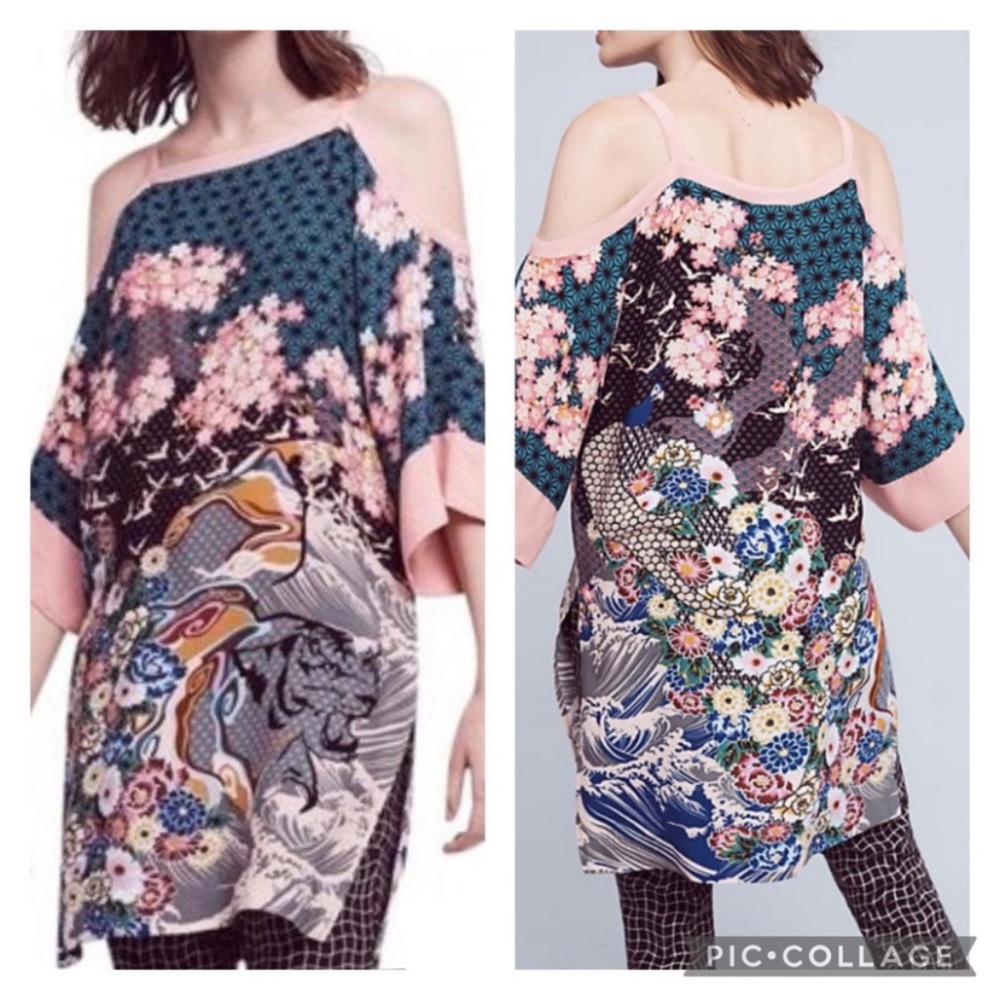 Anthropologie Maeve Kai Kimono Tunic Dress X Small Floral
